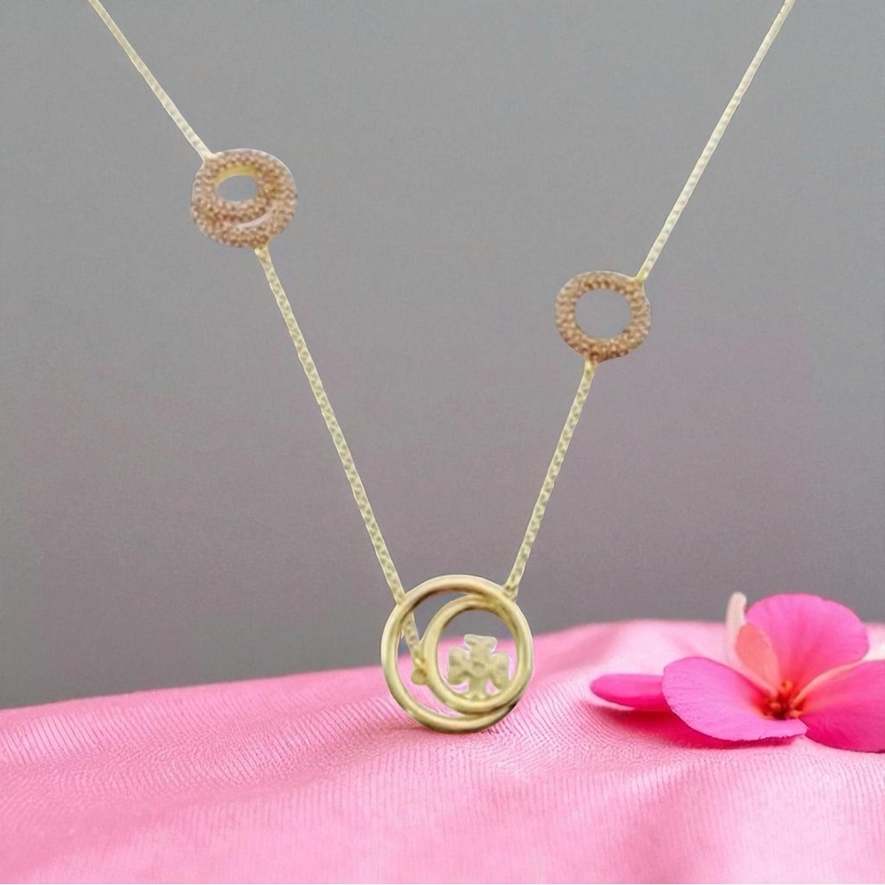 Tory Burch Miller Rings Necklace Gold And Pink